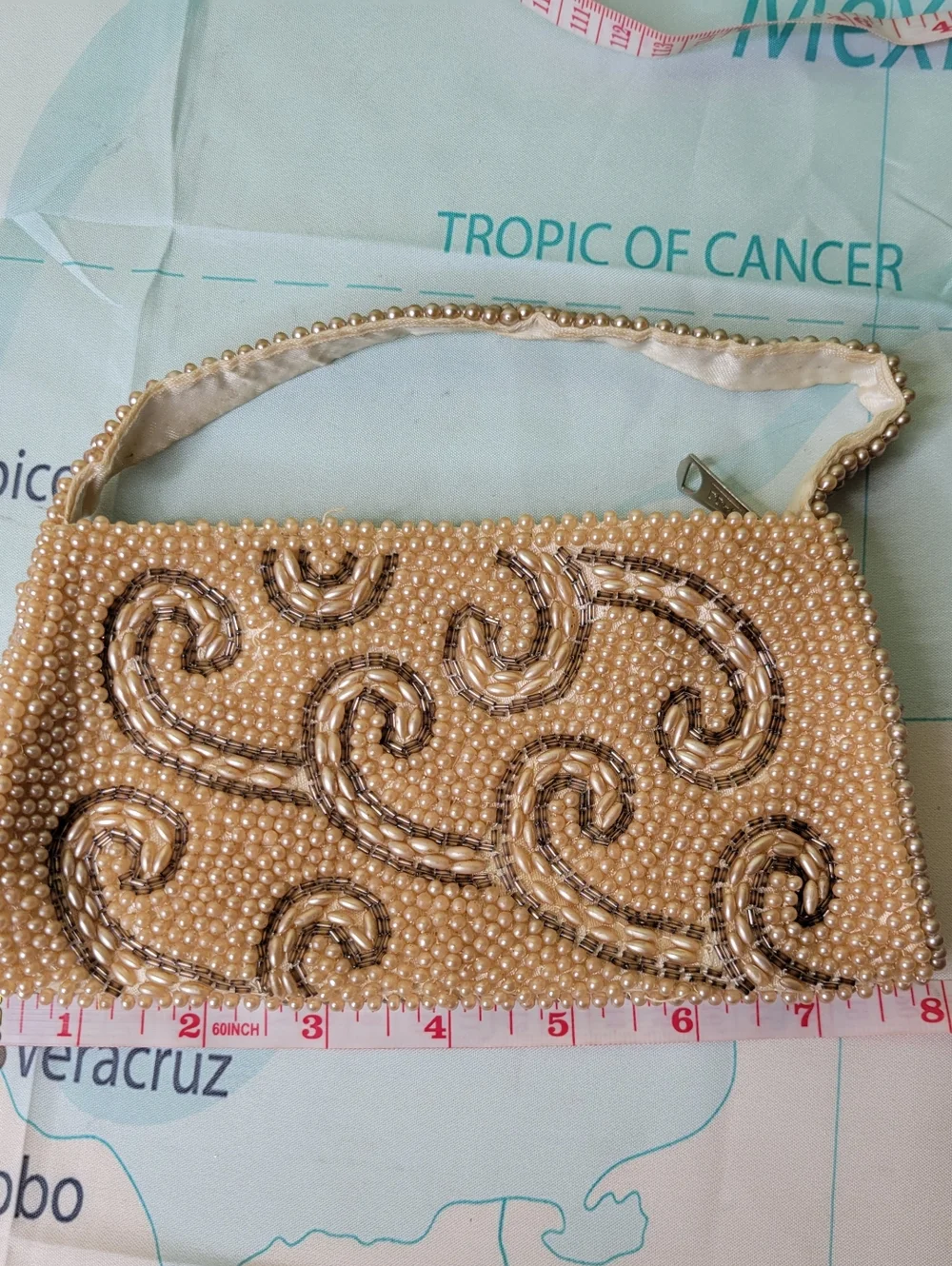 Vintage Beaded Pearl Swirl Evening Clutch - Cream - Picture 4 of 7